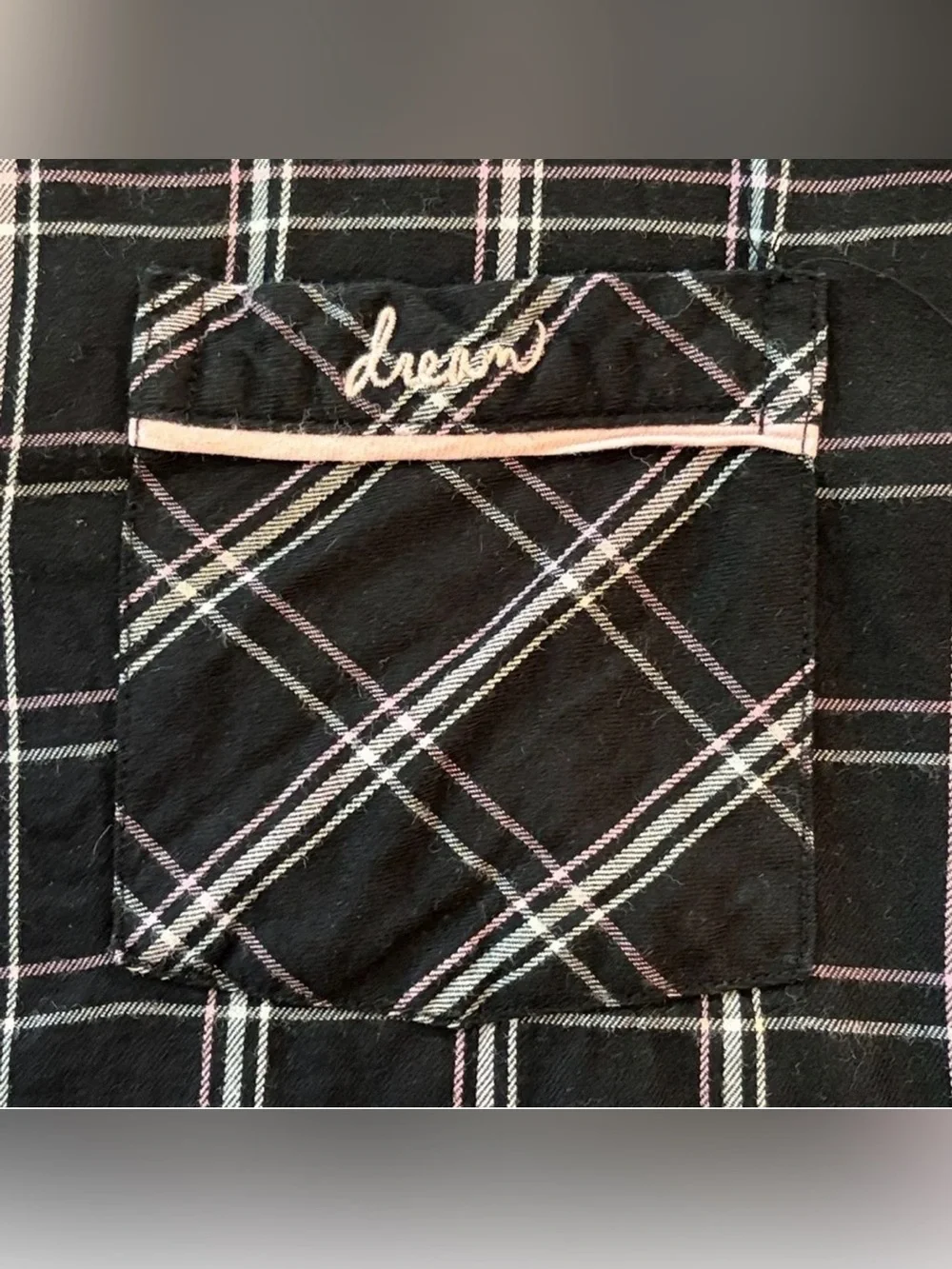 Victoria's Secret The Dreamer Black and Pink Plaid Flannel Sleep Shirt Medium